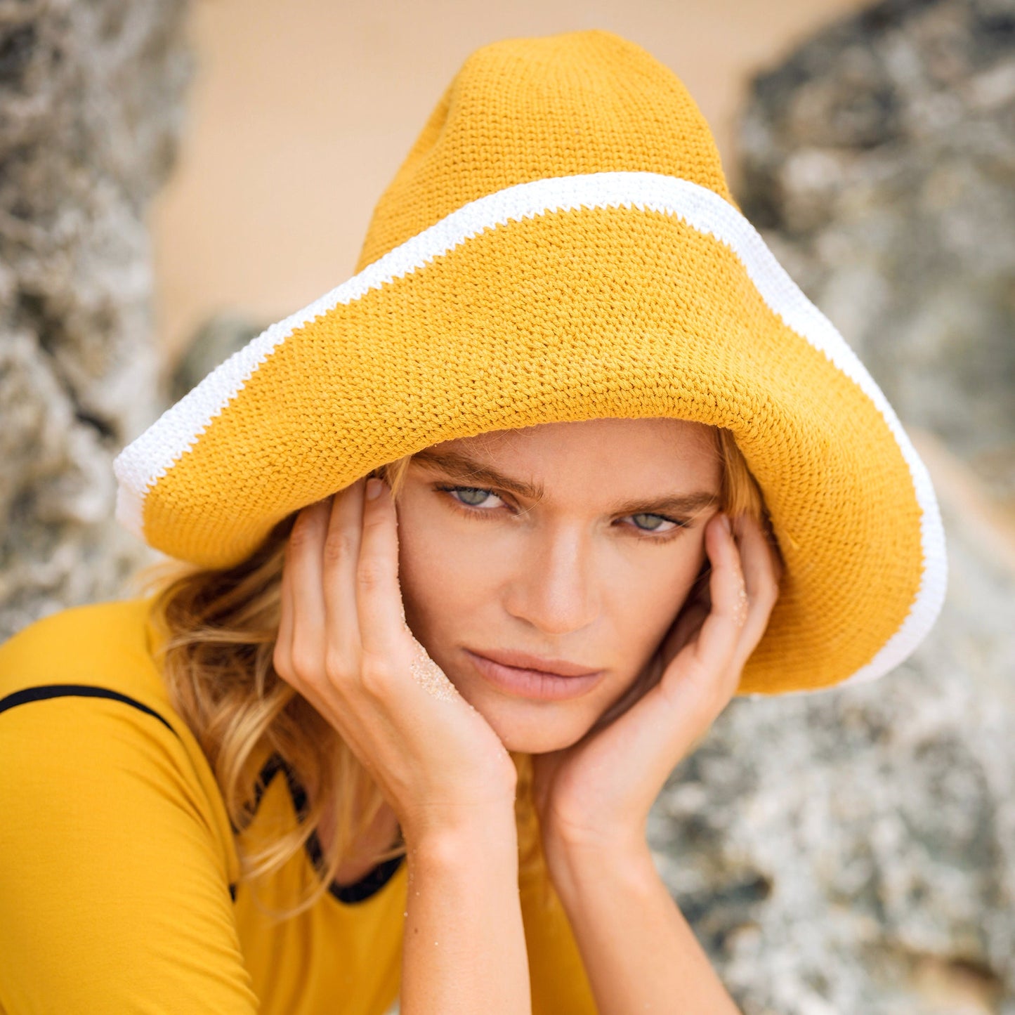 BLOOM LINE Crochet Sun Hat In Canary Yellow