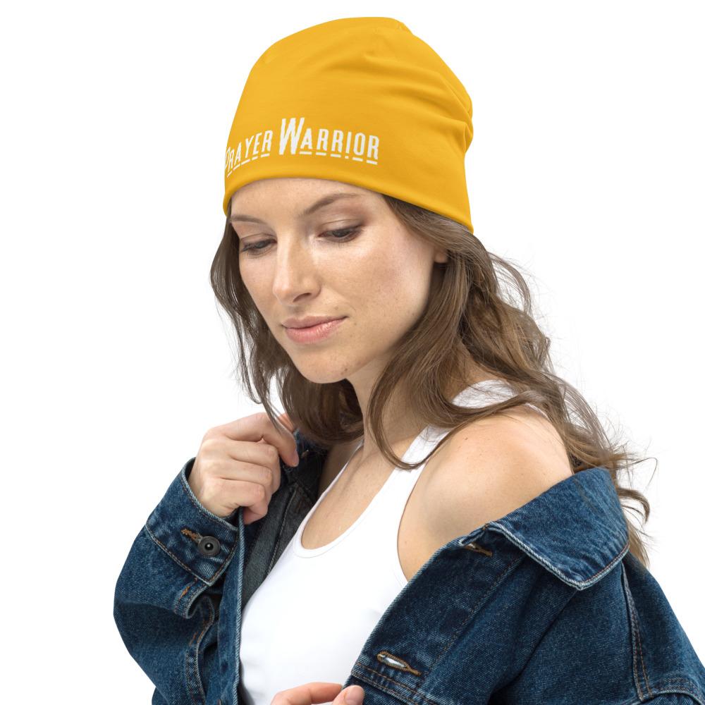 Beanie Hat - Yellow Slouchy Beanie Prayer Warrior Print Men/women