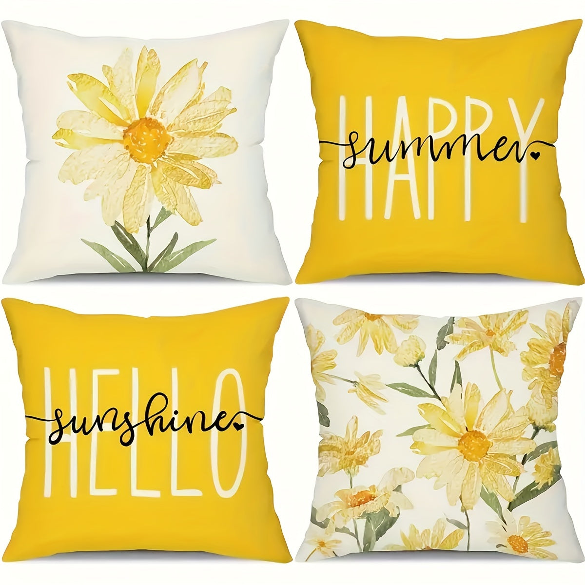 4Piece Yellow Floral Pillowcase Set for Home Decor