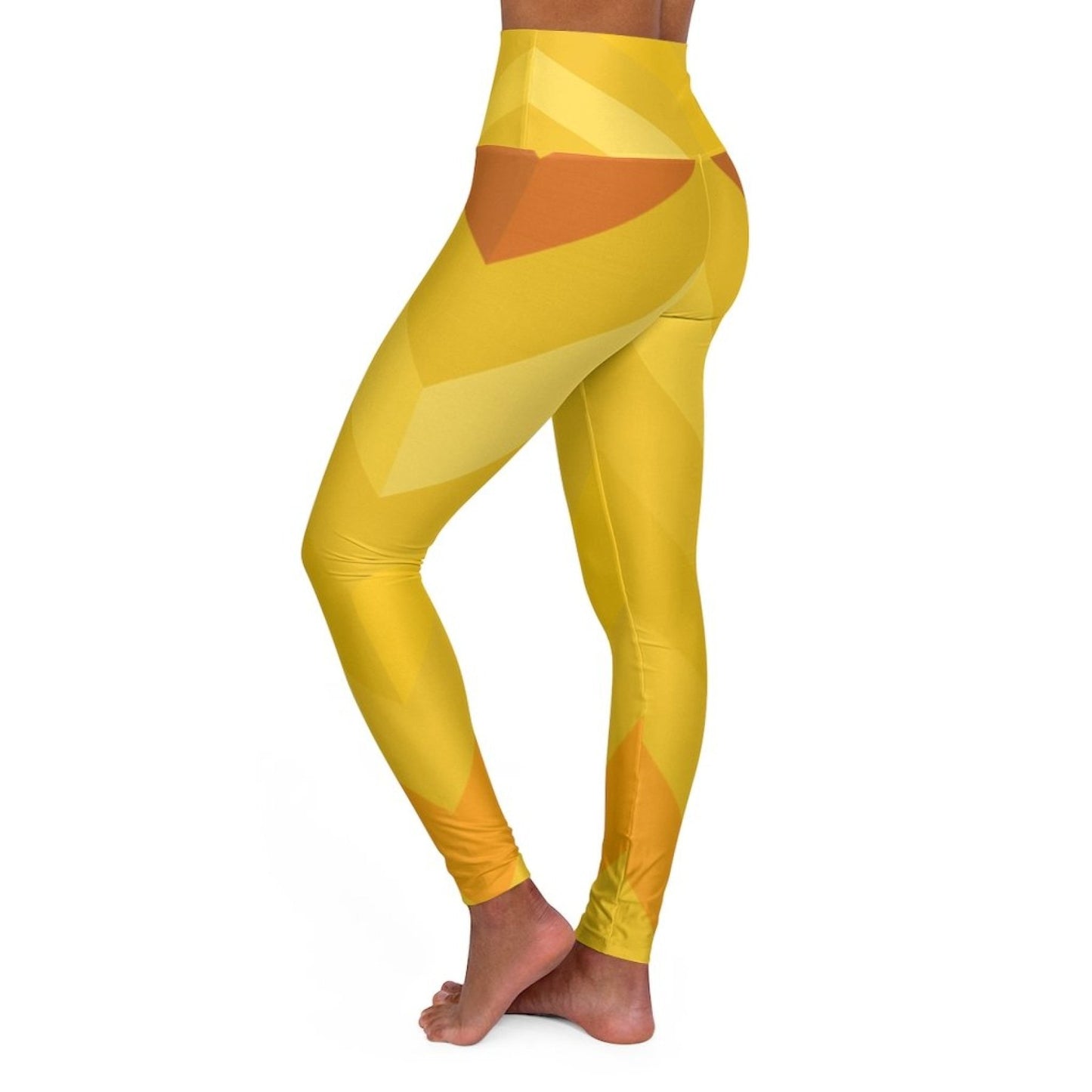 Womens High-waist Fitness Legging Yoga Pants - Gold Yellow Herringbone