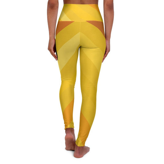 Womens High-waist Fitness Legging Yoga Pants - Gold Yellow Herringbone