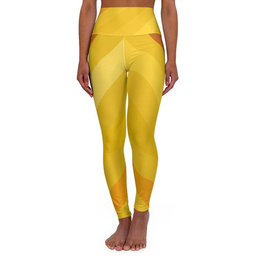 Womens High-waist Fitness Legging Yoga Pants - Gold Yellow Herringbone