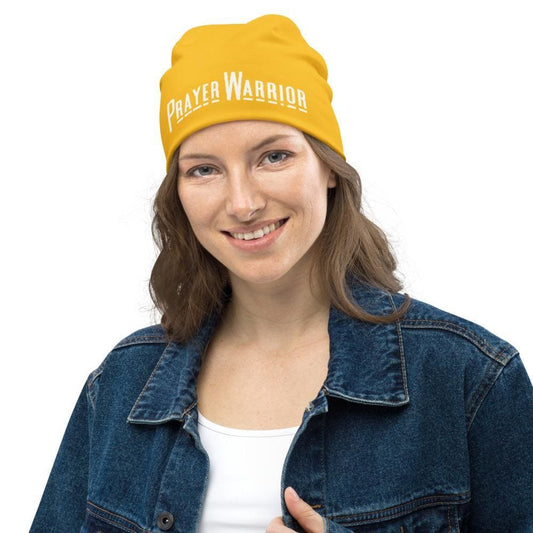 Beanie Hat - Yellow Slouchy Beanie Prayer Warrior Print Men/women