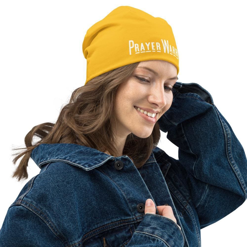 Beanie Hat - Yellow Slouchy Beanie Prayer Warrior Print Men/women