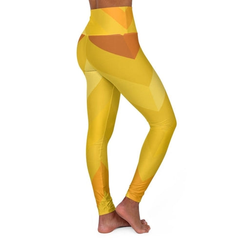 Womens High-waist Fitness Legging Yoga Pants - Gold Yellow Herringbone